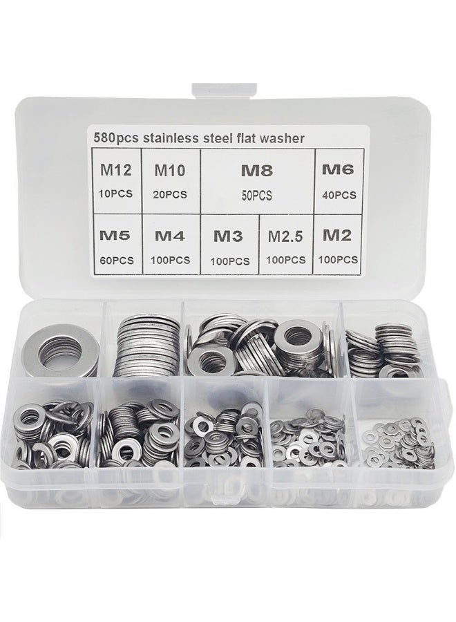 Arabest 304 Stainless Steel Flat Washers 580 Piece Set - Heavy Duty Metric Fender Washers Assortment for Bolts Screws Nuts - Rust Proof Steel Washers Kit - Image 1